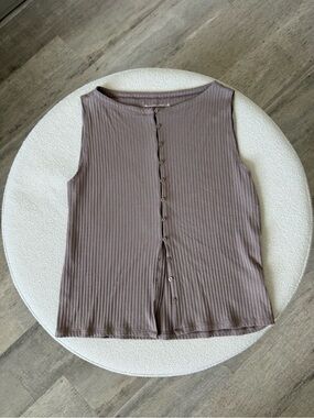 Abercrombie & Fitch Ribbed Button-Front Tank - Taupe
